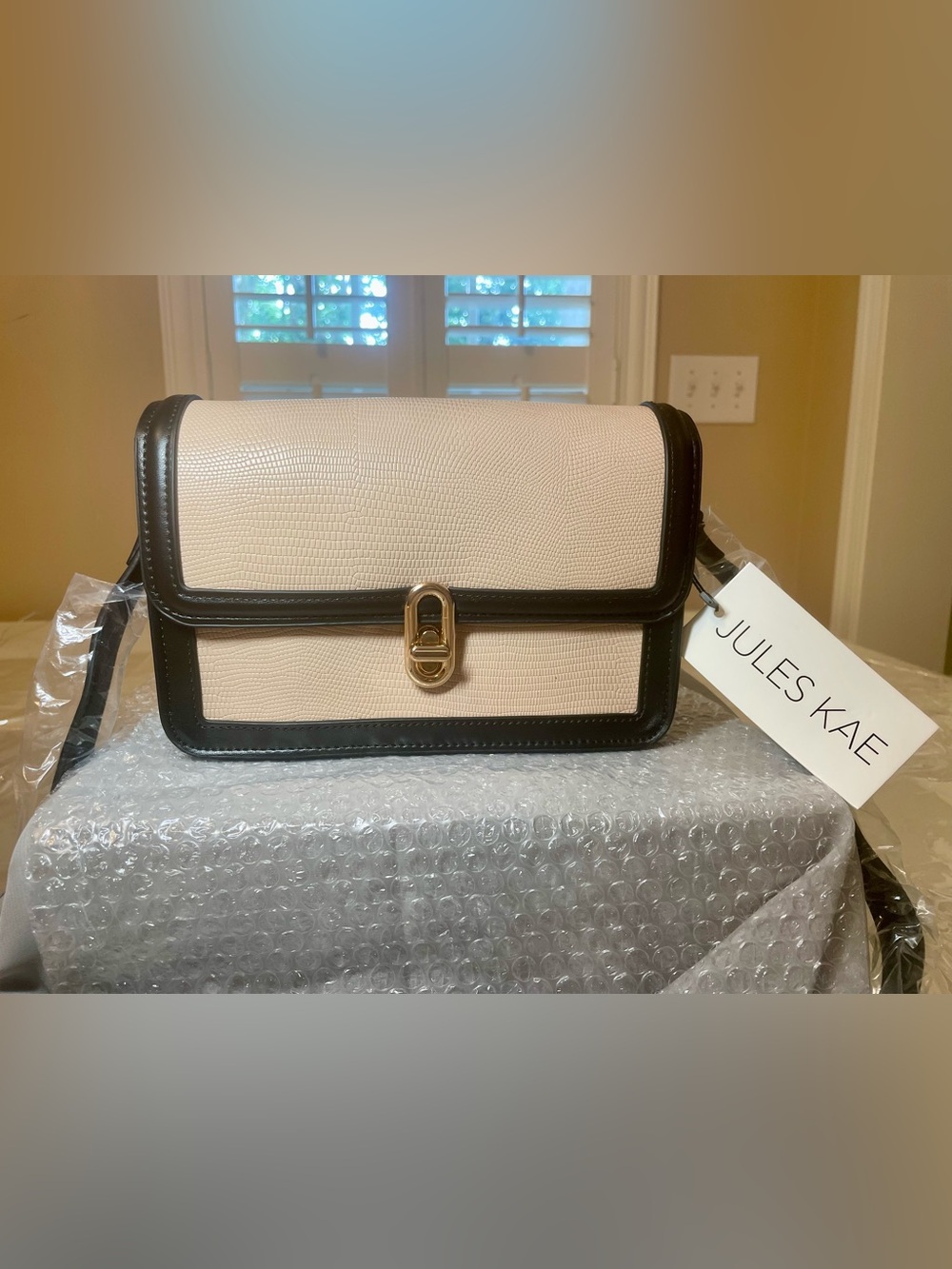 Jules Kae Embossed Cream & Black Vegan  Leather Shoulder & crossbody Bag